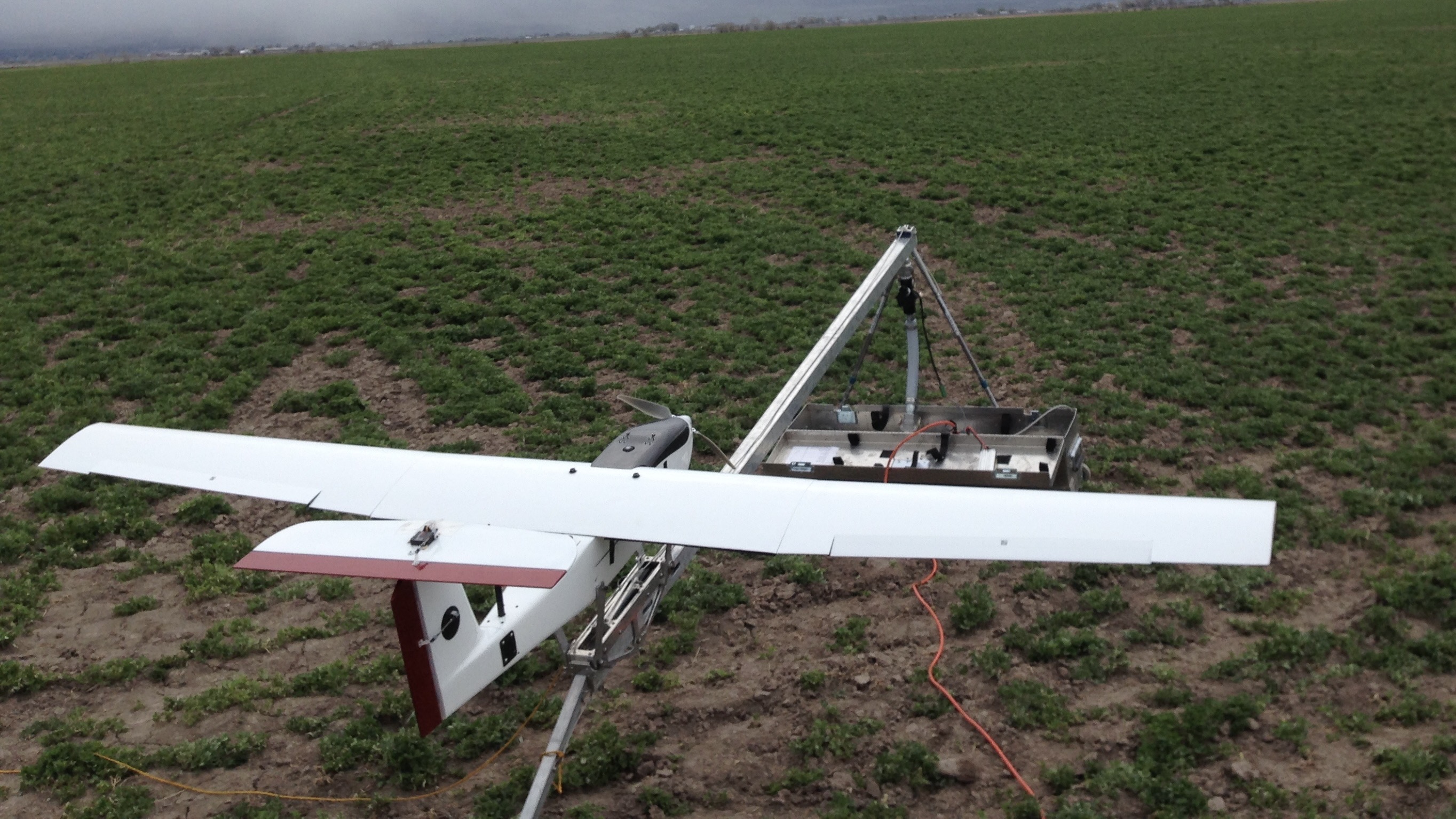 Minion2 drone on launch system in agricultural field